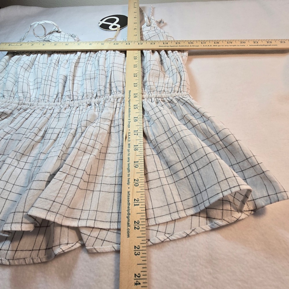 Merci‎ White Plaid Cami Top Ruffle Sleeveless Sz M Dainty Coquette Cottagecore - Picture 7 of 9